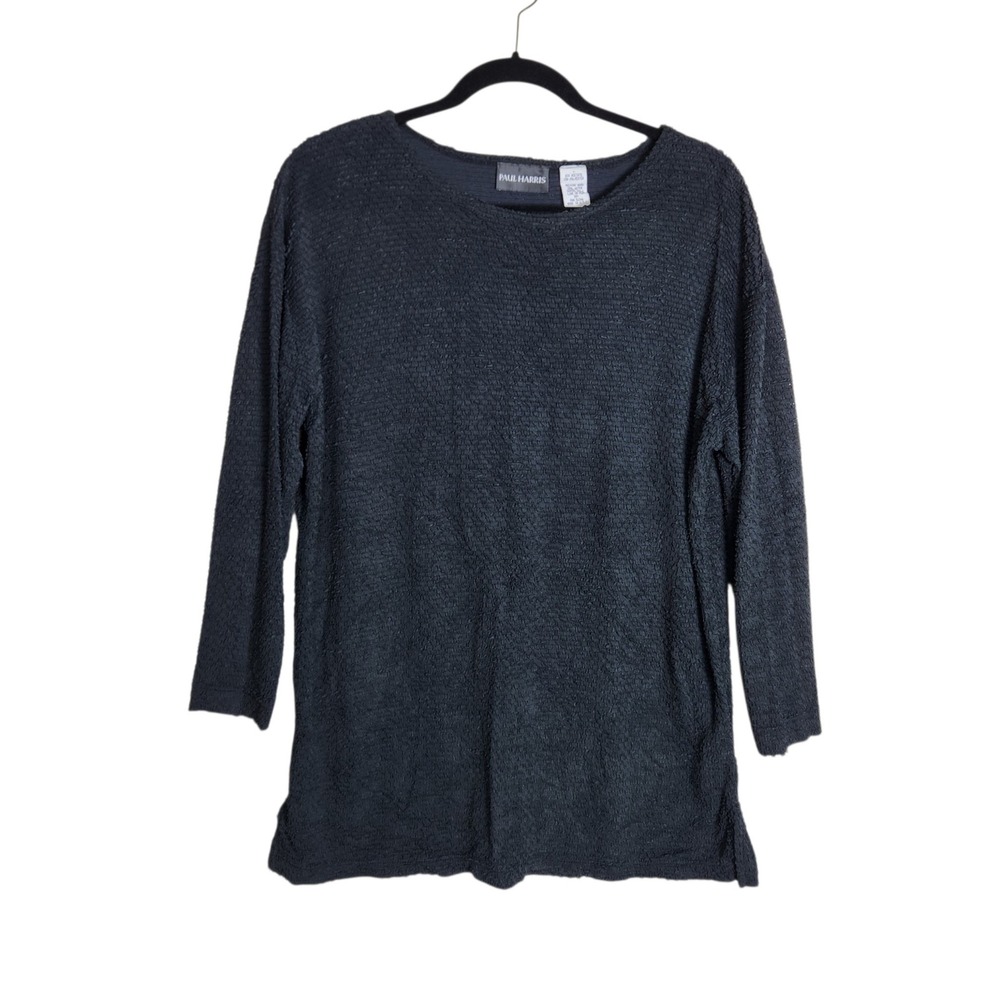 Paul Harris Womens Popcorn Knit Top Black Textured Long Sleeve Blouse Size M